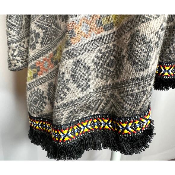 Blu Pepper Anthro Boho Colorful Embroidery Fringe Gray Aztec Sweater Shirt Small - Picture 5 of 8